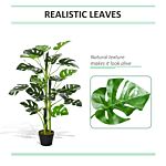 Outsunny 100cm/3.3ft Artificial Monstera Tree Decorative Cheese Plant 21 Leaves With Nursery Pot, Fake Tropical Palm Tree For Indoor Outdoor Décor