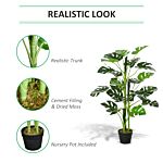 Outsunny 100cm/3.3ft Artificial Monstera Tree Decorative Cheese Plant 21 Leaves With Nursery Pot, Fake Tropical Palm Tree For Indoor Outdoor Décor