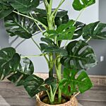 Outsunny 100cm/3.3ft Artificial Monstera Tree Decorative Cheese Plant 21 Leaves With Nursery Pot, Fake Tropical Palm Tree For Indoor Outdoor Décor