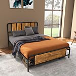 Homcom 25.5cm Double Bed Frame, Industrial Bed Base With Headboard, Footboard, Steel Slat Support And Under Bed Storage, 145 X 199cm, Rustic Brown