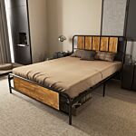 Homcom 25.5cm Double Bed Frame, Industrial Bed Base With Headboard, Footboard, Steel Slat Support And Under Bed Storage, 145 X 199cm, Rustic Brown