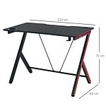 Homcom 120cm Gaming Computer Desk, Home Office Gamer Table Workstation With Cup Holder And Headphone Hook
