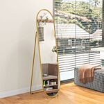 Homcom 40 X 160cm Full Length Mirror, Floor Standing, Wall-mounted Or Leaning Against Wall Tall Mirror With Support Frame, Oval Full Body Mirror For Bedroom, Living Room, Gold Tone