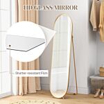 Homcom 40 X 160cm Full Length Mirror, Floor Standing, Wall-mounted Or Leaning Against Wall Tall Mirror With Support Frame, Oval Full Body Mirror For Bedroom, Living Room, Gold Tone