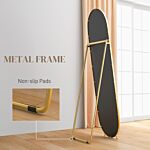 Homcom 40 X 160cm Full Length Mirror, Floor Standing, Wall-mounted Or Leaning Against Wall Tall Mirror With Support Frame, Oval Full Body Mirror For Bedroom, Living Room, Gold Tone