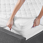 Mattress Protector White Japara Cotton Double Size 140 X 200 Cm Pad Fitted Quilted Piped Edges Beliani