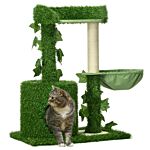 Pawhut 77cm Cat Tree For Indoor Cats With Green Leaves, Multi Levels Cat Climbing Tree With Sisal Scratching Posts, Perch Hammock, Condo Green