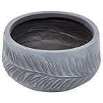 Outdoor Plant Pot Clay Fibre Grey 25 X 25 X 14 Cm Planter Round Uc Resistant Leaf Motif Traditional Beliani