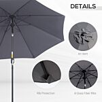 Outsunny 2.7m Garden Parasol, Patio Sun Umbrella, Tilt Shade Shelter Canopy, Aluminium Frame, Charcoal Grey