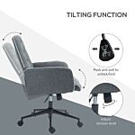 Homcom Linen Computer Chair With Armrest, Modern Swivel Chair With Adjustable Height, Dark Grey