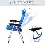 Outsunny Outdoor Garden Folding Chair Patio Armchair 3-position Adjustable Recliner Reclining Seat With Pillow - Blue