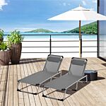 Outsunny 2 Pieces Foldable Sun Lounger With Pillow, 5-level Adjustable Reclining Lounge Chair, Aluminium Frame Camping Bed Cot, Grey