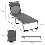 Outsunny 2 Pieces Foldable Sun Lounger With Pillow, 5-level Adjustable Reclining Lounge Chair, Aluminium Frame Camping Bed Cot, Grey