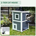 Pawhut Solid Wood 2-floor Cat Condo Kitten Shelter With Window