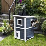 Pawhut Solid Wood 2-floor Cat Condo Kitten Shelter With Window