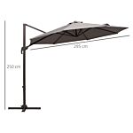 Outsunny 3m Roma Umbrella Sun Shade Cantilever Hanging Parasol W/ Cross Base Hand Crank Aluminium Frame 360°rotation - Grey