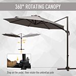 Outsunny 3m Roma Umbrella Sun Shade Cantilever Hanging Parasol W/ Cross Base Hand Crank Aluminium Frame 360°rotation - Grey