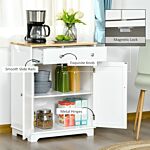 Homcom Kitchen Floor Cabinet Side Storage Cupboard Multi-use Sideboard Table With Solid Wood Top, Adjustable Shelf Drawer For Dining Living Room