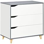 Homcom Drawer Chest, 3-drawer Storage Cabinet Unit With Pine Wood Legs For Bedroom, Living Room, 75cmx42cmx75cm, White