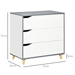 Homcom Drawer Chest, 3-drawer Storage Cabinet Unit With Pine Wood Legs For Bedroom, Living Room, 75cmx42cmx75cm, White