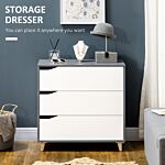 Homcom Drawer Chest, 3-drawer Storage Cabinet Unit With Pine Wood Legs For Bedroom, Living Room, 75cmx42cmx75cm, White