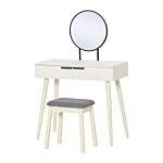 Homcom Dressing Table Set With Round Mirror Vanity Table Set W/ Makeup Desk, Cushioned Stool, 2 Drawers For Jewelry Storage, White