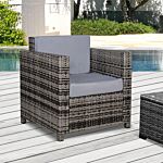 Outsunny 1 Seater Rattan Garden Chair All-weather Wicker Weave Single Sofa Armchair With Fire Resistant Cushion - Grey