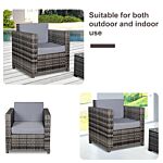 Outsunny 1 Seater Rattan Garden Chair All-weather Wicker Weave Single Sofa Armchair With Fire Resistant Cushion - Grey