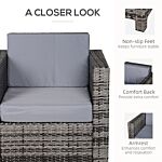 Outsunny 1 Seater Rattan Garden Chair All-weather Wicker Weave Single Sofa Armchair With Fire Resistant Cushion - Grey