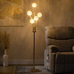 Homcom Crystal Floor Lamps For Living Room Bedroom With 5 Light, Modern Upright Standing Lamp, 34x25x156cm, Gold Tone