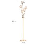 Homcom Crystal Floor Lamps For Living Room Bedroom With 5 Light, Modern Upright Standing Lamp, 34x25x156cm, Gold Tone