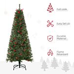 Homcom Pencil Artificial Christmas Tree With Realistic Branches, Red Berries, Auto Open, Green