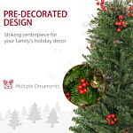 Homcom Pencil Artificial Christmas Tree With Realistic Branches, Red Berries, Auto Open, Green