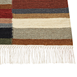 Kilim Area Rug Multicolour Wool 160 X 230 Cm Hand Woven Flat Weave Geometric Pattern With Tassels Traditional Living Room Bedroom Beliani