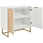 Sideboard White And Light Wood Mdf Wood Veneer 2 Door With Shelves Scandinavian Bedroom Storage Solution Beliani