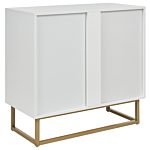 Sideboard White And Light Wood Mdf Wood Veneer 2 Door With Shelves Scandinavian Bedroom Storage Solution Beliani