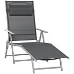 Outsunny Outdoor Folding Chaise Lounge Chair Recliner With Portable Design & 7 Adjustable Backrest Positions ， Steel Fabric Sun Lounger- Dark Grey