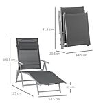 Outsunny Outdoor Folding Chaise Lounge Chair Recliner With Portable Design & 7 Adjustable Backrest Positions ， Steel Fabric Sun Lounger- Dark Grey