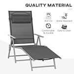 Outsunny Outdoor Folding Chaise Lounge Chair Recliner With Portable Design & 7 Adjustable Backrest Positions ， Steel Fabric Sun Lounger- Dark Grey