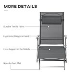 Outsunny Outdoor Folding Chaise Lounge Chair Recliner With Portable Design & 7 Adjustable Backrest Positions ， Steel Fabric Sun Lounger- Dark Grey