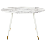 Dining Table Marble Effect And White Mdf And Metal Legs 120 X 70 Cm Glossy Finish Oval Glam Beliani