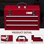 Durhand Lockable Metal Tool Box, 3 Drawer Tool Chest With Latches, Handle, Ball Bearing Runners, Red