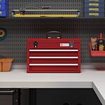 Durhand Lockable Metal Tool Box, 3 Drawer Tool Chest With Latches, Handle, Ball Bearing Runners, Red