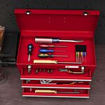 Durhand Lockable Metal Tool Box, 3 Drawer Tool Chest With Latches, Handle, Ball Bearing Runners, Red