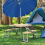 Outsunny Aluminium Frame Folding Picnic Table, Portable Camping Table And Chairs Set With Umbrella Hole