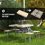 Outsunny Aluminium Frame Folding Picnic Table, Portable Camping Table And Chairs Set With Umbrella Hole