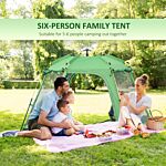 Outsunny 6 Person Pop Up Camping Tent, 2-tier Design Backpacking Tent With 4 Windows 2 Doors Portable Carry Bag For Fishing Hiking, Green