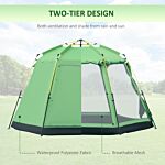 Outsunny 6 Person Pop Up Camping Tent, 2-tier Design Backpacking Tent With 4 Windows 2 Doors Portable Carry Bag For Fishing Hiking, Green