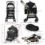 Pawhut Detachable Pet Stroller With Rain Cover, 3 In 1 Cat Dog Pushchair, Foldable Carrying Bag W/ Universal Wheels, Brake, Canopy, Basket