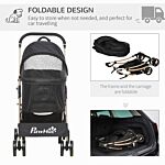 Pawhut Detachable Pet Stroller With Rain Cover, 3 In 1 Cat Dog Pushchair, Foldable Carrying Bag W/ Universal Wheels, Brake, Canopy, Basket